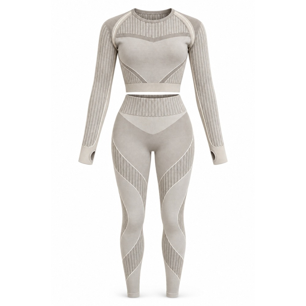 NWT Soho Apparel S/M Taupe Ribbed 2-Piece Crop Top & Leggings Activewear Set
